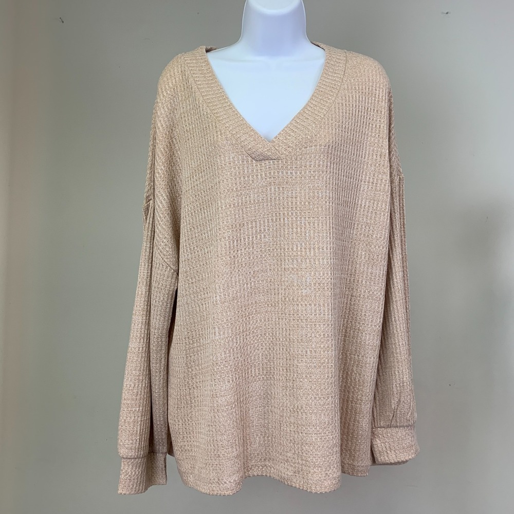 Sanctuary sz XL Tunic Cozy V-neck Waffle Knit Tan New NWT